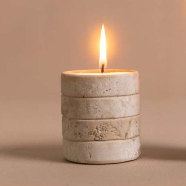 Porta-velas Lumen Médio - Mármore Travertino Nacional