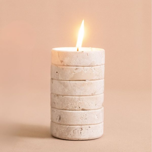 Porta-velas Lumen Grande - Mármore Travertino Nacional